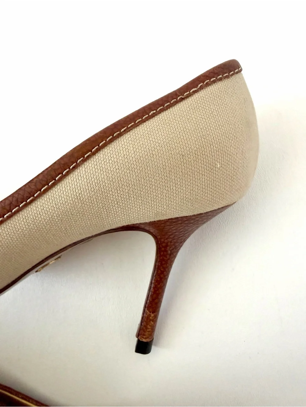 DOLCE & GABBANA | Vintage Canvas Leather Pointed Toe Pumps Heels EU 36.5